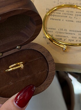 千夕 足金999钉子戒指黄金手镯女款新年情侣情人节生日礼物送女友