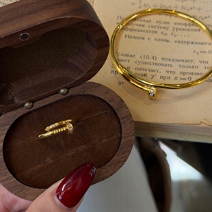 千夕 足金999钉子戒指黄金手镯女款新年情侣情人节生日礼物送女友