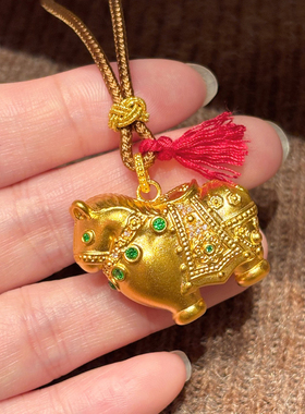 千夕 足金999金翠唐马黄金吊坠马年春节女款情人节生日礼物送女友