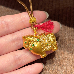 千夕 足金999金翠唐马黄金吊坠马年春节女款情人节生日礼物送女友