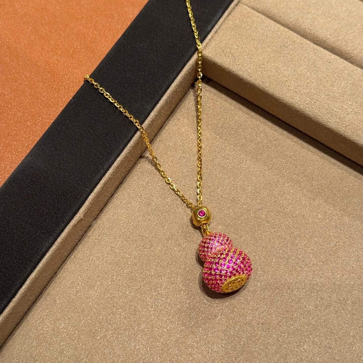 千夕 足金999粉葫芦项链黄金项链女款情人节生日礼物送女友老婆