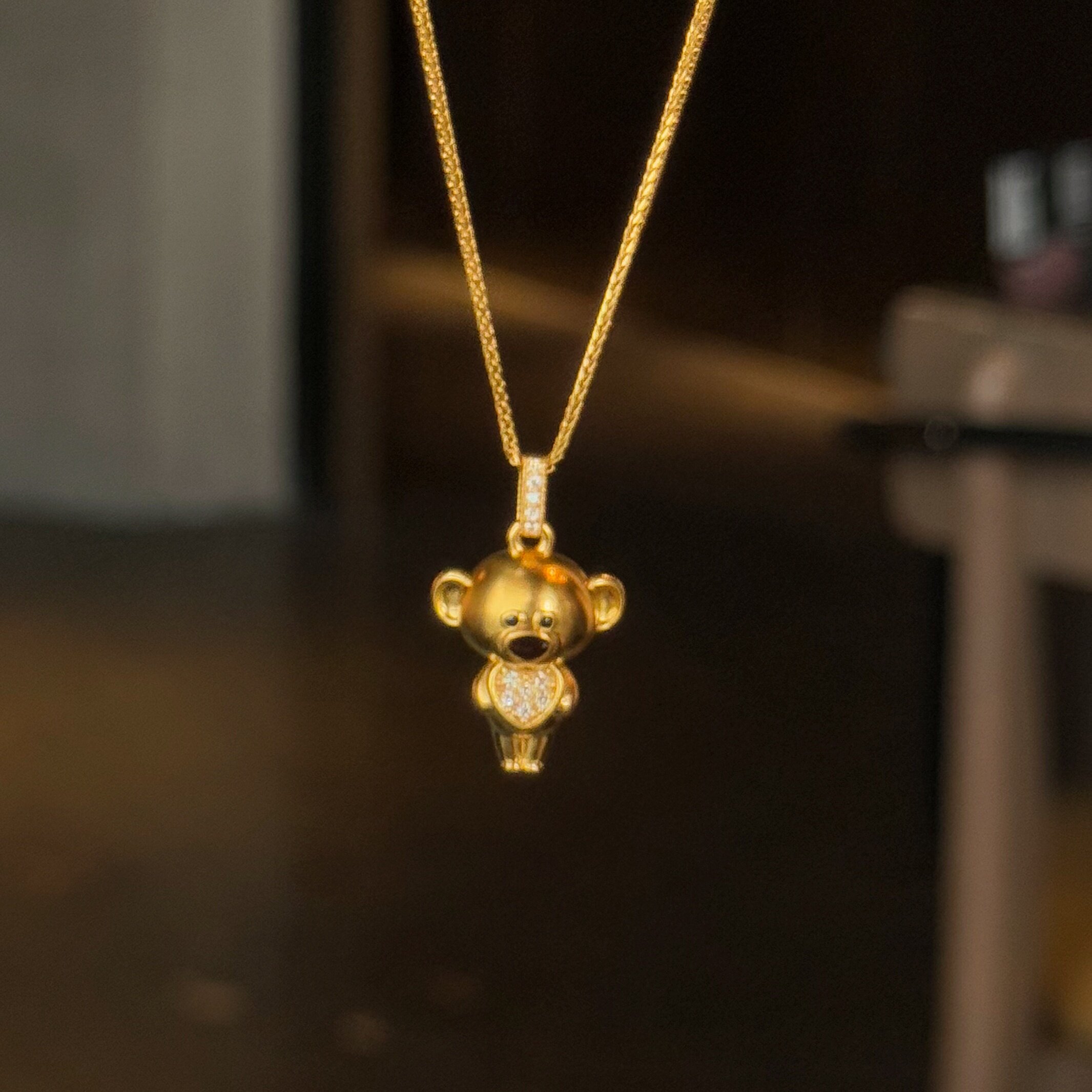 千夕 足金999立体爱心小熊吊坠黄金吊坠女款送女友情人节生日礼物