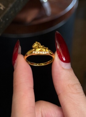 千夕足金999摇摇金马戒指黄金戒指女送女友七夕情人节生日礼物