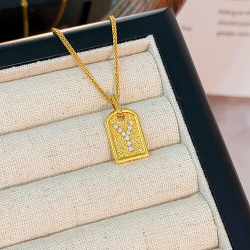 千夕 足金999方牌字母吊坠黄金吊坠女款情人节生日礼物送女友老婆