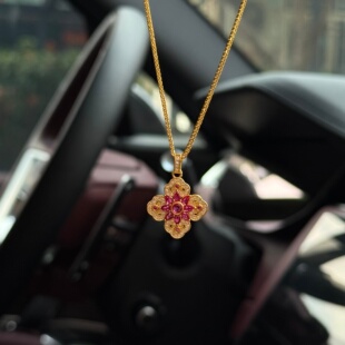 千夕 送女友七夕情人节生日礼物 足金999四合如意坠黄金吊坠女款