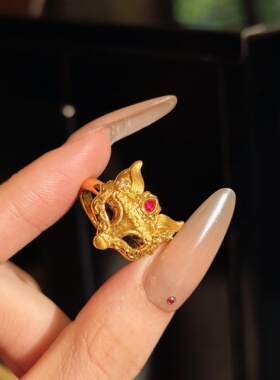 千夕足金999红宝狐狸戒黄金戒指女款送女友七夕情人节生日礼物