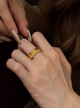 千夕 足金999半壁江山戒指黄金戒指女款求婚情人节生日礼物送女友
