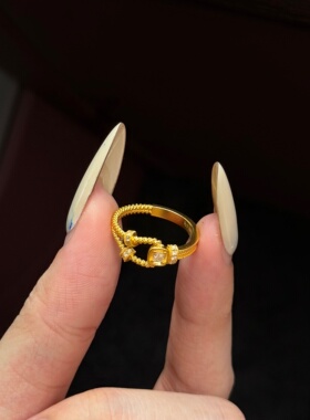 千夕 足金999金绳方糖戒黄金戒指女款求婚情人节生日礼物送女友