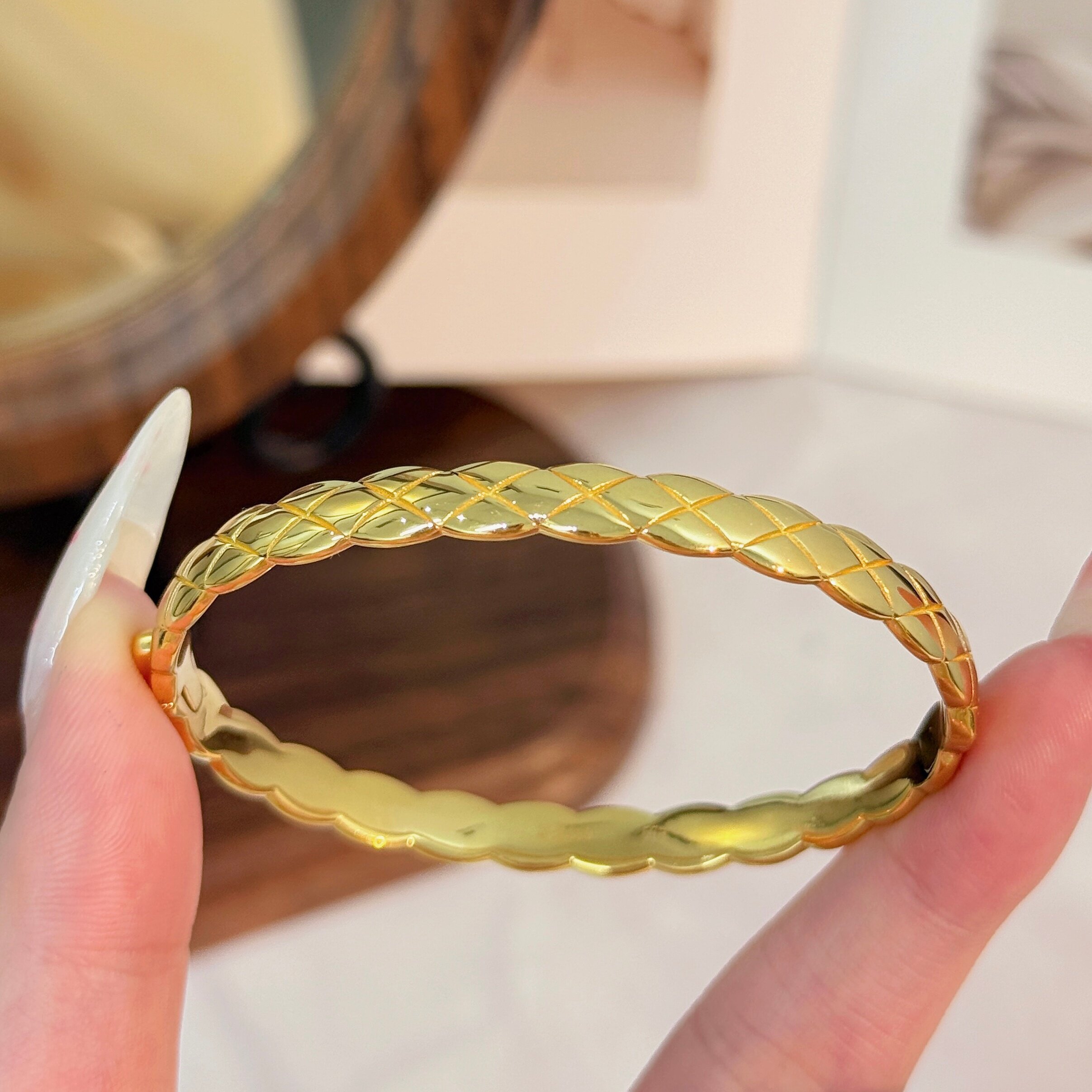 千夕 足金999光面小香菱格手镯黄金手镯女款情人节生日礼物送女友