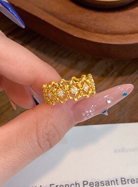 千夕足金999镂空戒黄金戒指女款送女友七夕情人节生日礼物