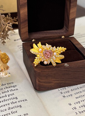 千夕足金999花枝撒叶心戒指黄金戒指女款送女友情人节生日礼物