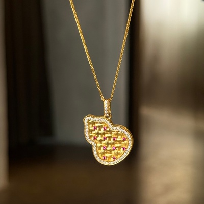 千夕 足金999鎏光织金葫芦黄金吊坠送女友新年七夕情人节生日礼物