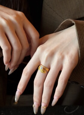 千夕足金999羽翼珍珠戒黄金戒指女款送女友七夕情人节生日礼物