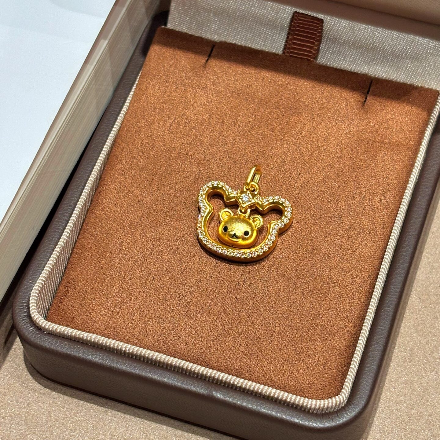 千夕 足金999镂空小熊吊坠黄金吊坠送女友七夕情人节新年生日礼物