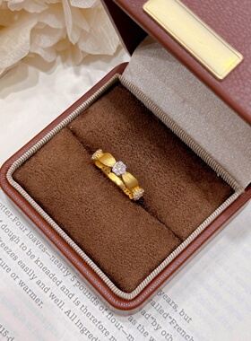 千夕 足金999拉丝锦上花戒黄金戒指女款求婚情人节生日礼物送女友