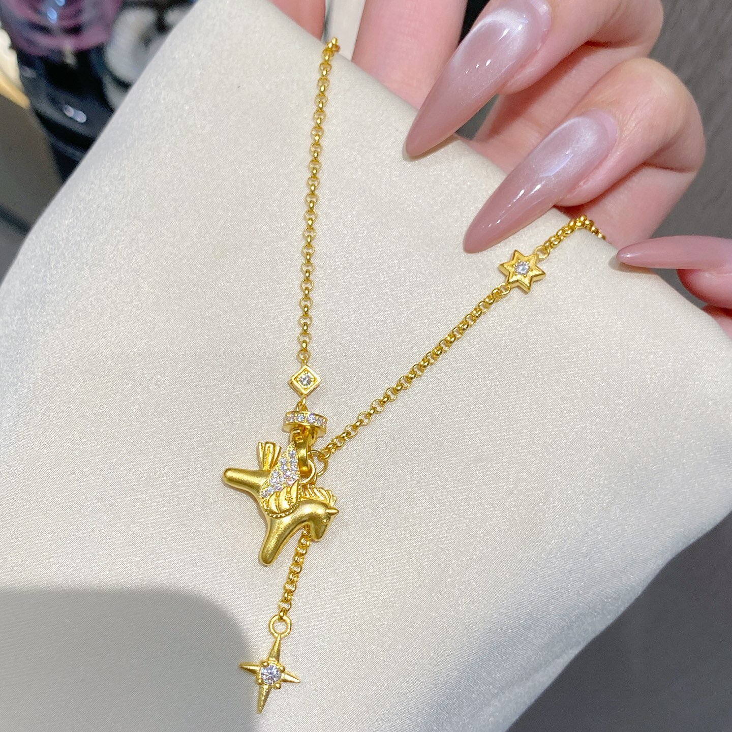 千夕 足金999小飞马万能链黄金项链女款情人节生日礼物送女友老婆