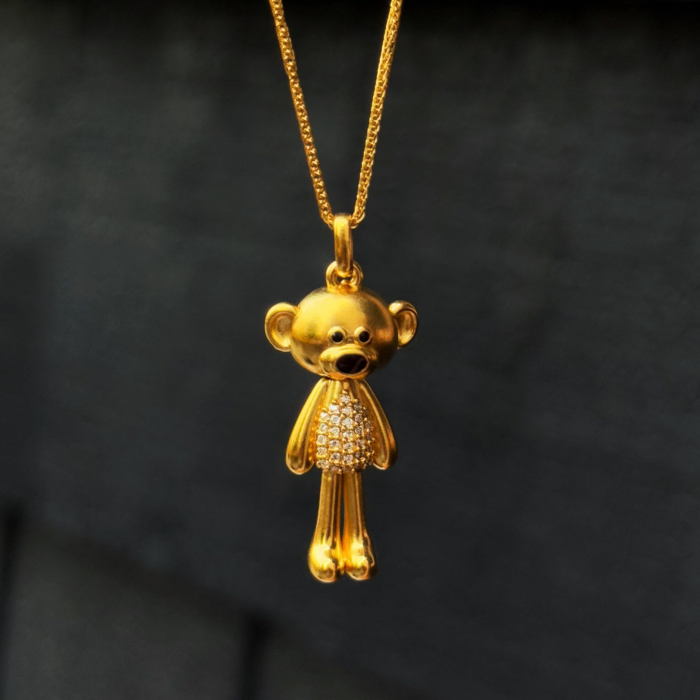 千夕 足金999星钻长腿小熊吊坠黄金吊坠女款情人节生日礼物送女友