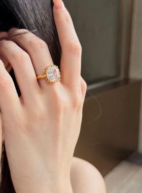 千夕足金999白色玫瑰方糖黄金戒指女款送女友七夕情人节生日礼物