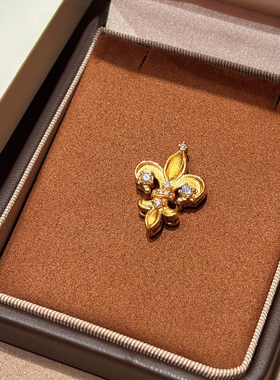 千夕 足金999中古拉丝鸢尾花黄金吊坠情侣情人节生日礼物送女友