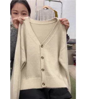 2005【镂空灯笼袖开衫】V领短款袖子镂空针织衫女宽松女士毛衣