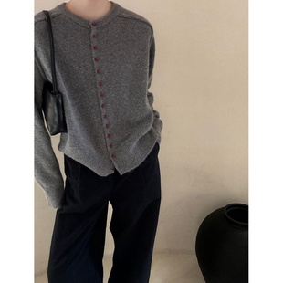 一排扣纯色长袖 女士针织衫 开衫 新款 宽松外穿毛衣爆 秋季 2068