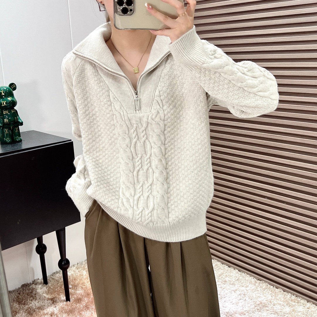 2163【优雅半拉链毛衣】秋季新品麻花针织衫宽松外穿女士上衣