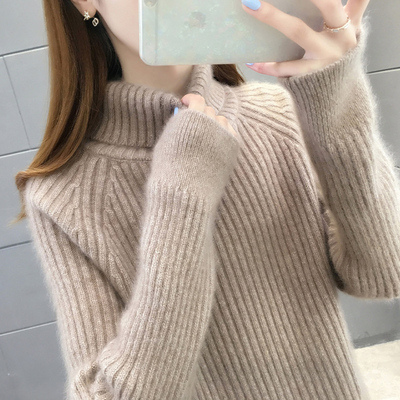 2180【高领插肩袖抽条加厚毛衣】秋冬日系慵懒堆堆领女士毛衫
