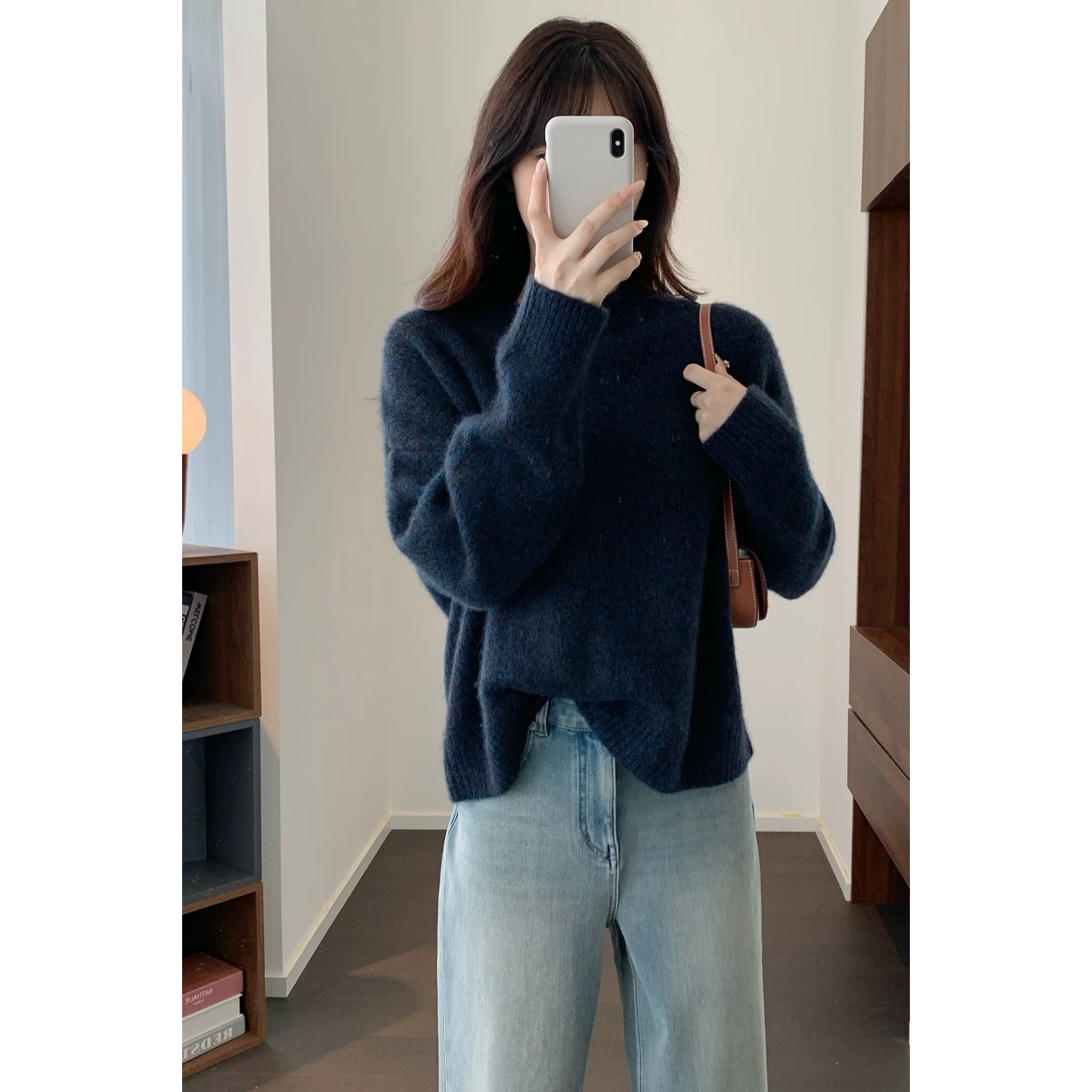 3585【欧货花纱暗夜蓝毛衣】秋季新款女士韩版针织衫气质上衣