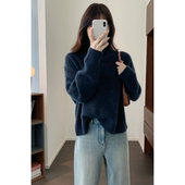 针织衫 3585 气质上衣 新款 女士韩版 欧货花纱暗夜蓝毛衣 秋季