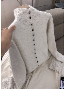 3626【立领法风镂空彩扣开衫】秋冬新款女士气质针织毛衣