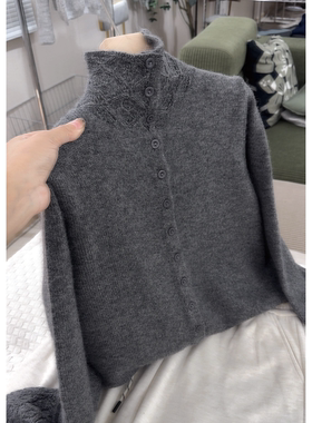 3591【立领法风镂空开衫】秋冬新款女士气质ins风毛衣外套