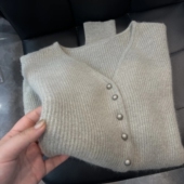 女士美拉德穿搭毛衣外套 高级感显瘦V领针织衫 2012 美豆绿开衫