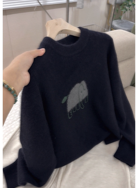 3629【卡通小象圆领毛衣】秋季新款女士韩版针织衫上衣