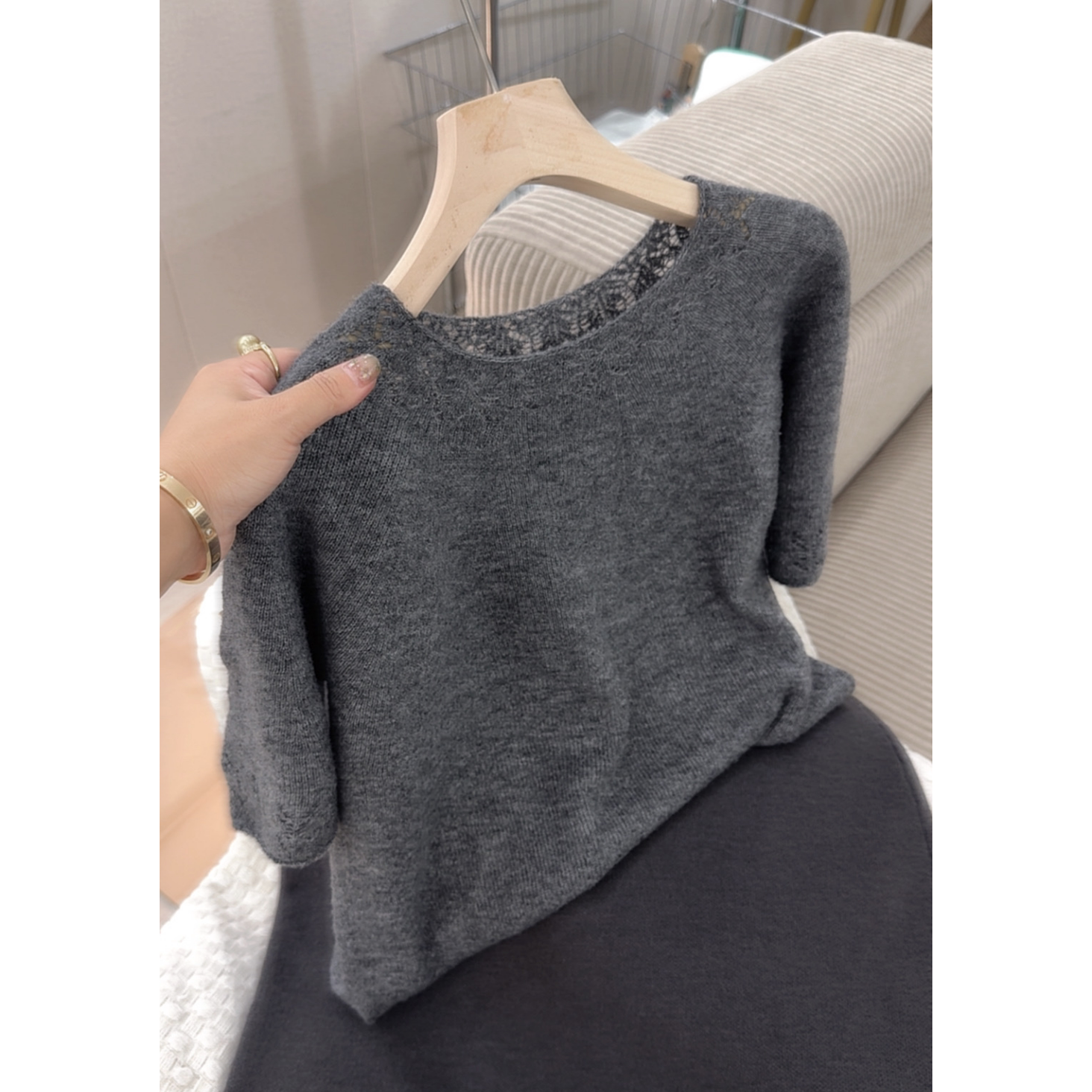 3411【中袖一线成衣氛围感钩花毛衣】秋冬新款女士针织衫上衣