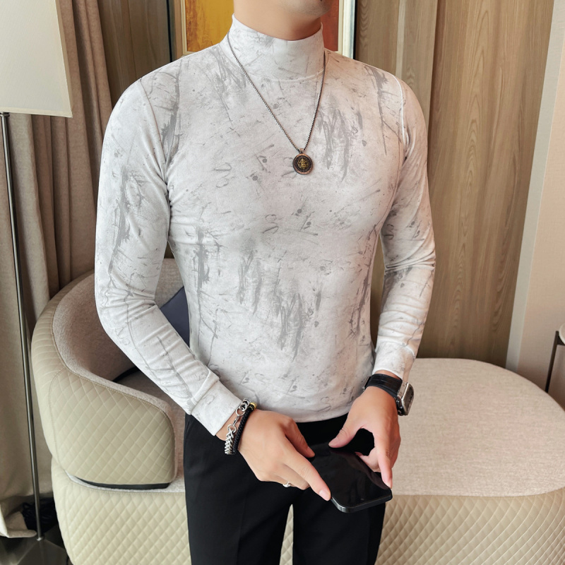 高级感韩版修身男士中领长袖打底衫秋冬款潮流内搭紧身半高领t恤