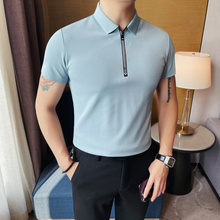 夏季商务休闲短袖polo衫男士修身时尚半拉链翻领T恤潮流百搭半袖