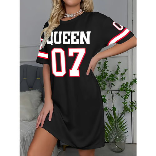 Women Casual Short Sleeve Letter Print Dress Summer Lounge