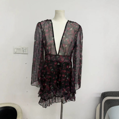 Women's V-Neck Mini Dress Summer Slender Fit Charming Sexy