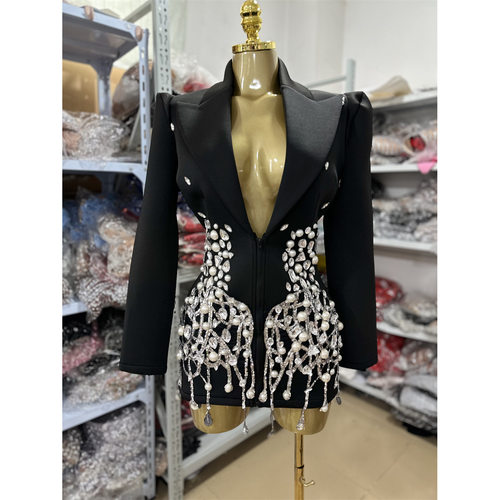 Women's Summer 2025 Embellished Rhinestone Lapel Blazer