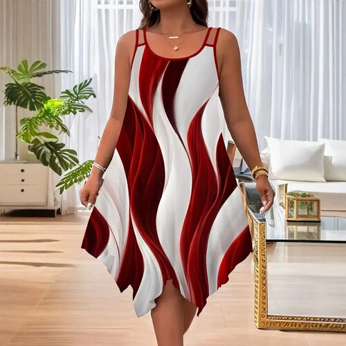 Plus Size Women's Casual Loose Dress Color Block Print Long