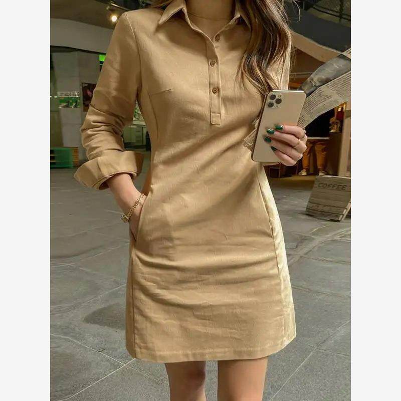 长袖衬衫背心连衣裙 Long Sleeve Shirt Waistcoat Dress