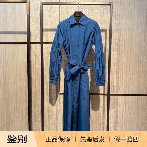 通勤一步裙纯色系带单排扣连衣裙