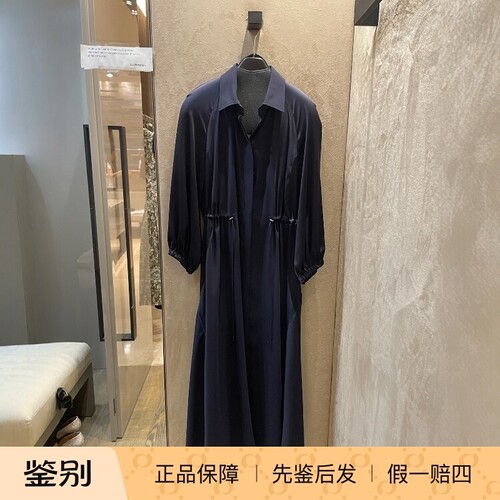通勤一步裙抽绳收腰纯色连衣裙