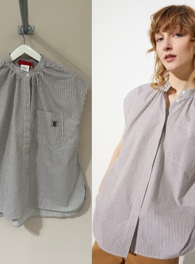 0意大利正品代购Max co 25秋冬 ANGOLO 女士纯棉休闲条纹无袖衬衫