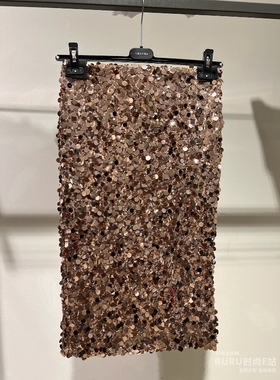 0意大利正品代购 iblues 25秋冬ATTILA 女士时尚修身OL珠片半身裙