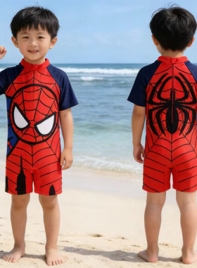 蜘蛛侠男童连体速干防晒泳衣