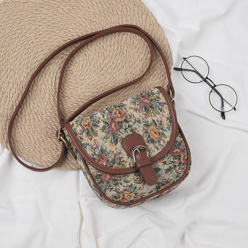 森系文艺复古风百搭帆布马鞍包