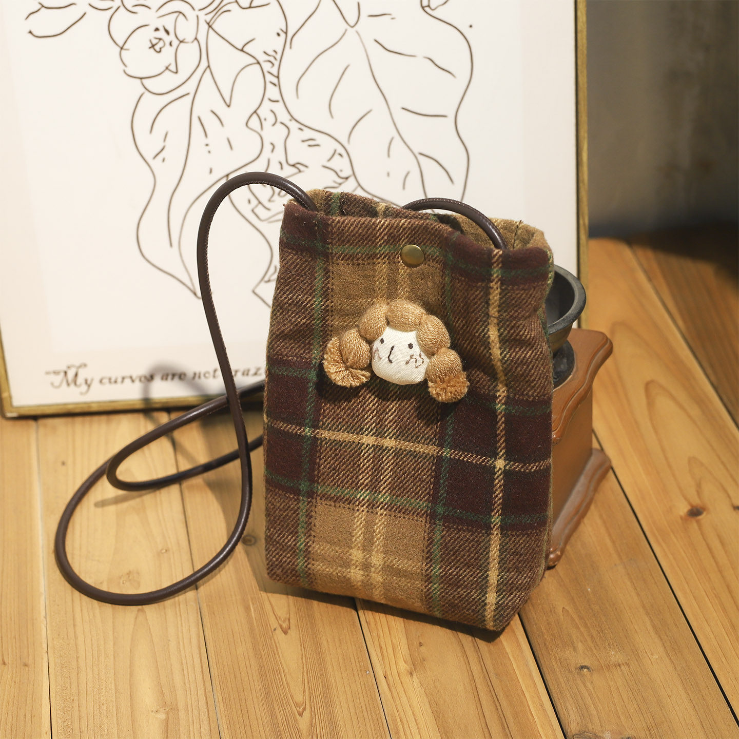 复古格子毛呢手机包女卡通挂件随身布包冬迷你小包百搭单肩斜挎包,箱包皮具/热销女包/男包,手机包,淘宝优惠券,粉丝福利购,淘宝优惠卷