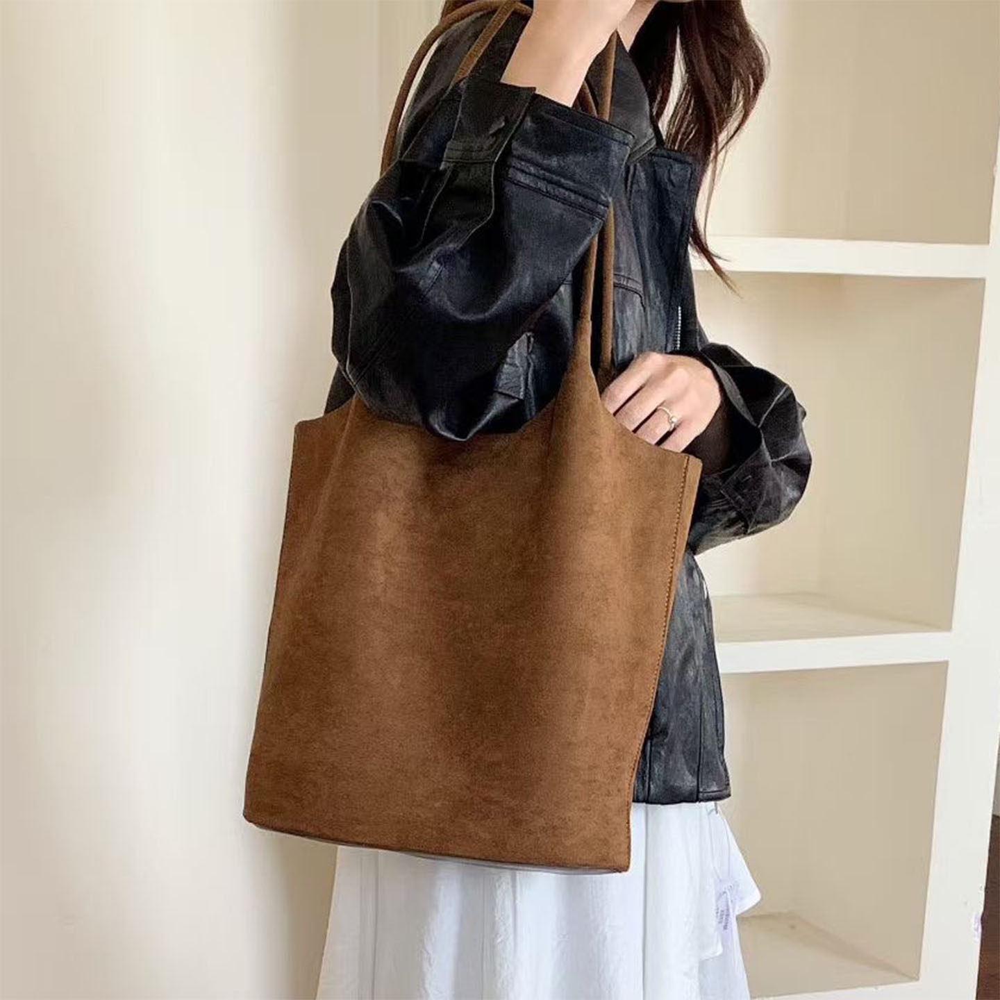 麂皮绒大容量托特包单肩包
