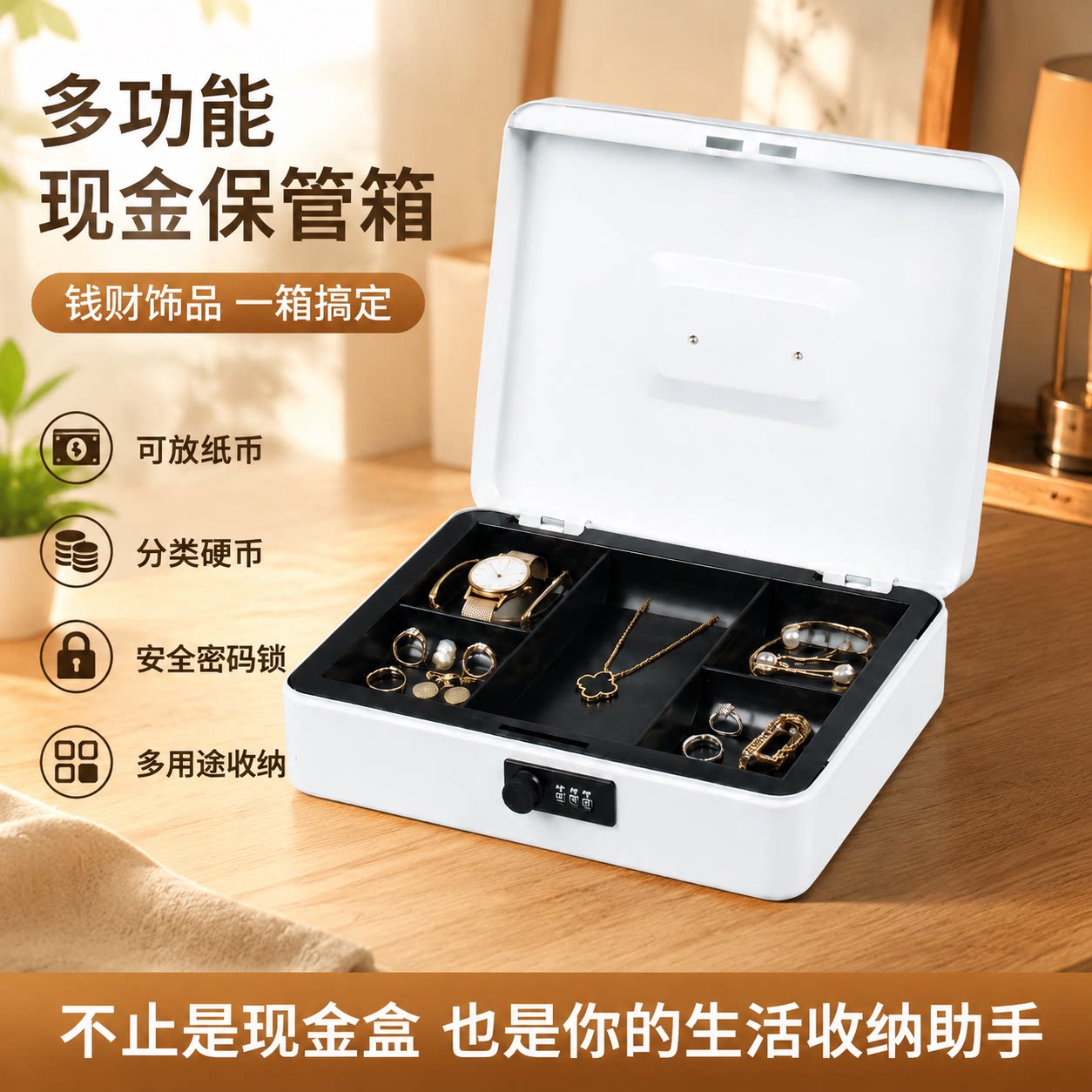 密码存钱罐收银钱箱盒储蓄罐大收纳盒钥匙票据箱收款箱纸硬币分类